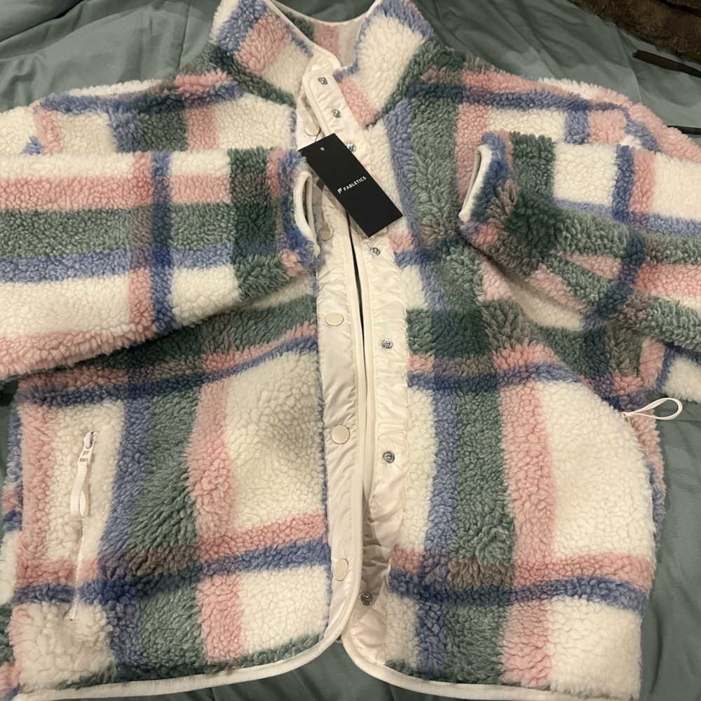 Fabletics Multicolor Plaid Sherpa Bomber Jacket Brand New